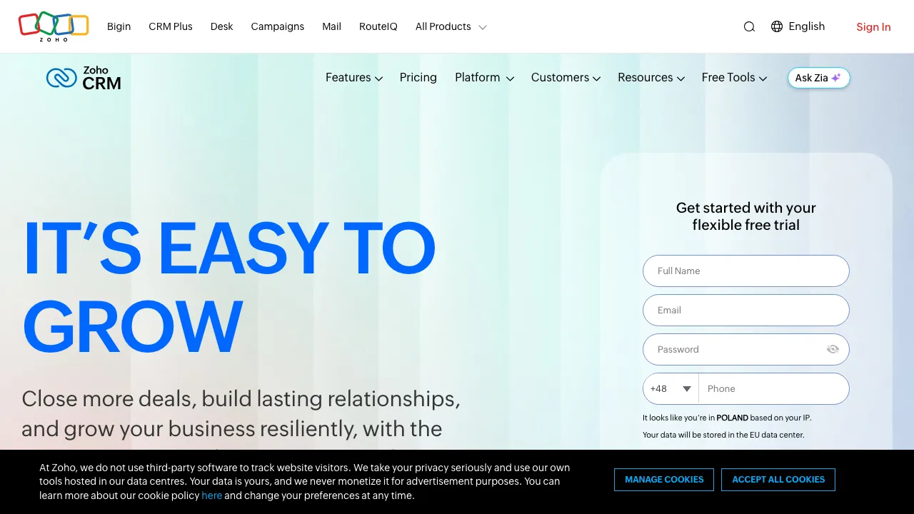 Zoho CRM main image